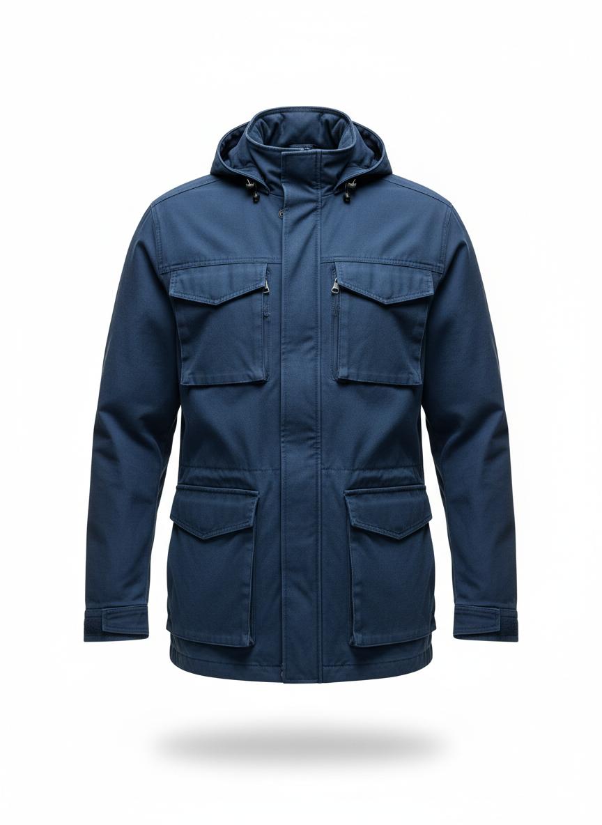 Men's Blue Field Jacket with Stowaway Hood