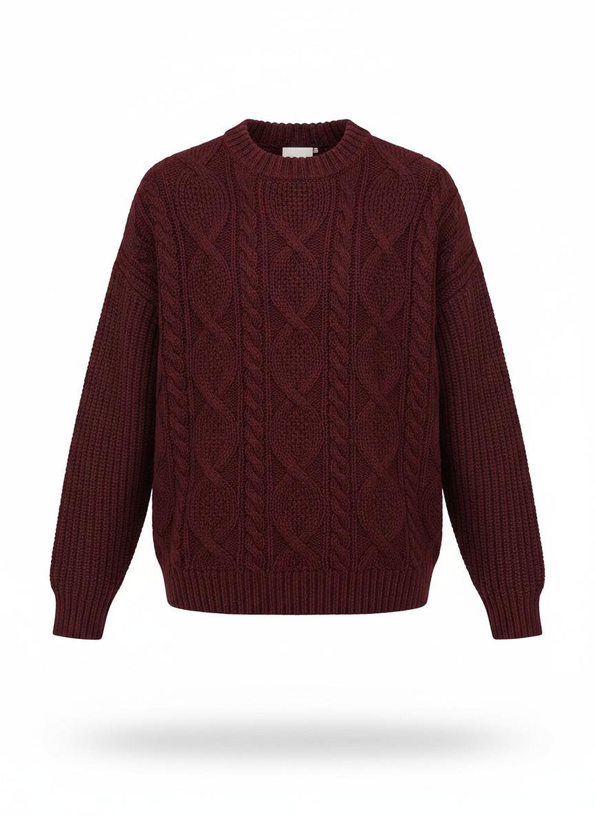 Men's Burgundy Fisherman Rib Sweater