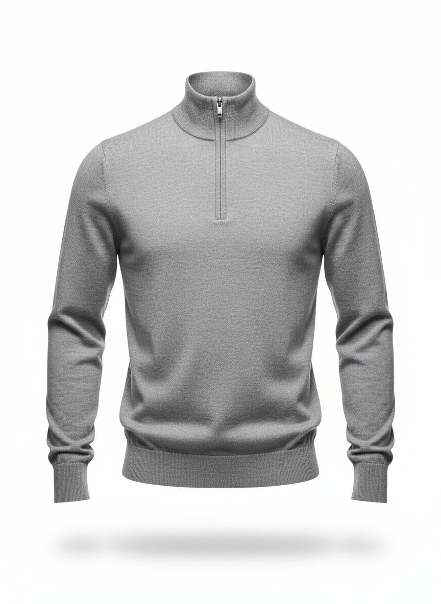 Men's Gray Half-Zip Mock Neck Sweater