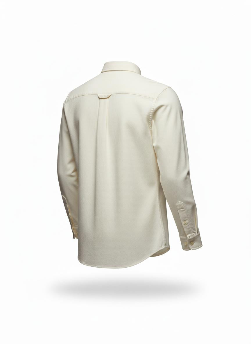 Men's White Oxford Shirt with Box-Stitched Pocket