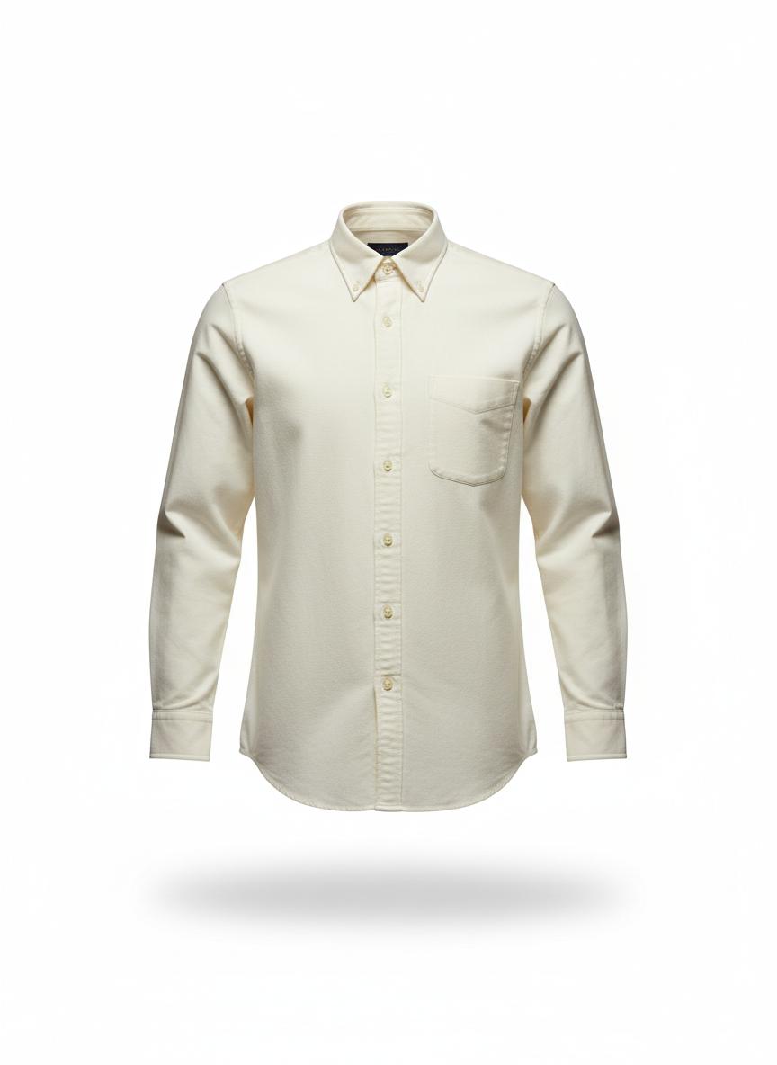 Men's White Oxford Shirt with Box-Stitched Pocket