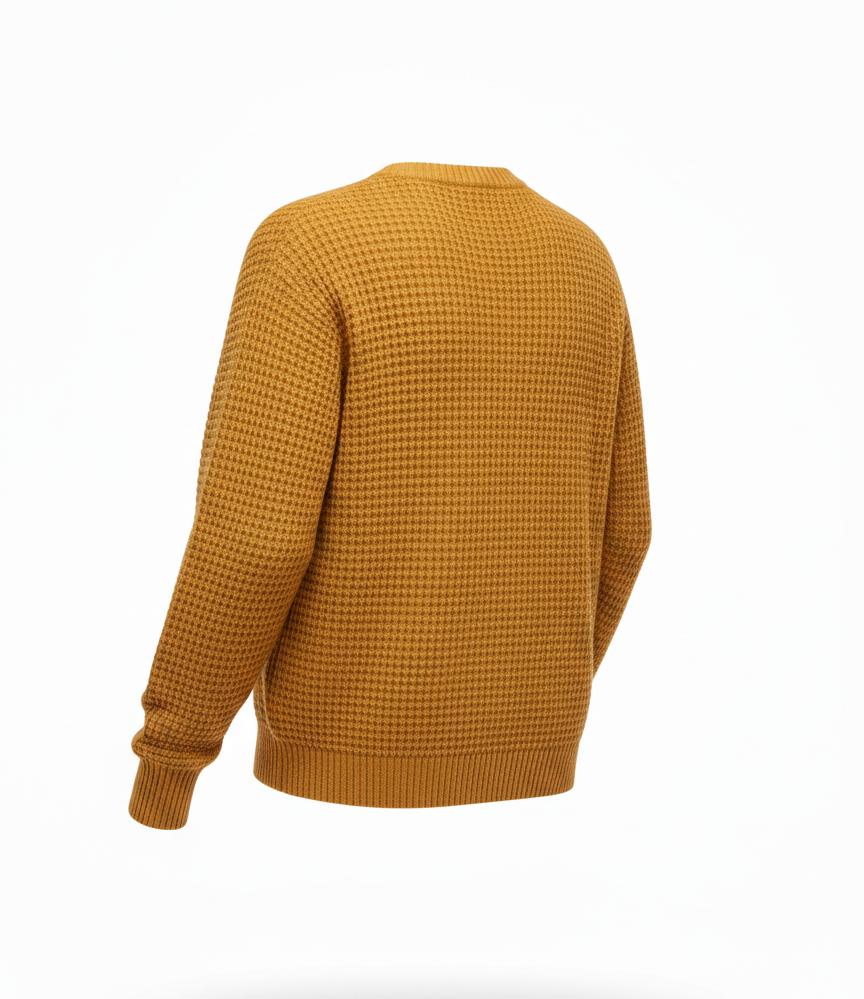 Men's Yellow Waffle-Knit Cotton Sweater