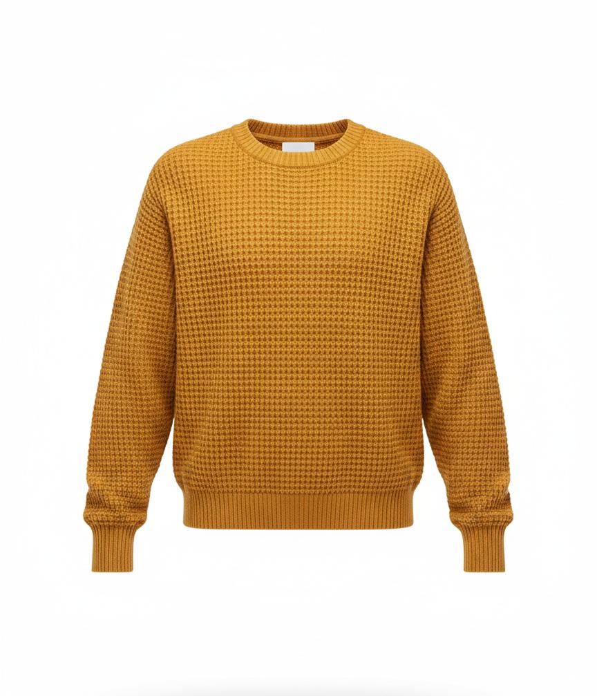 Men's Yellow Waffle-Knit Cotton Sweater