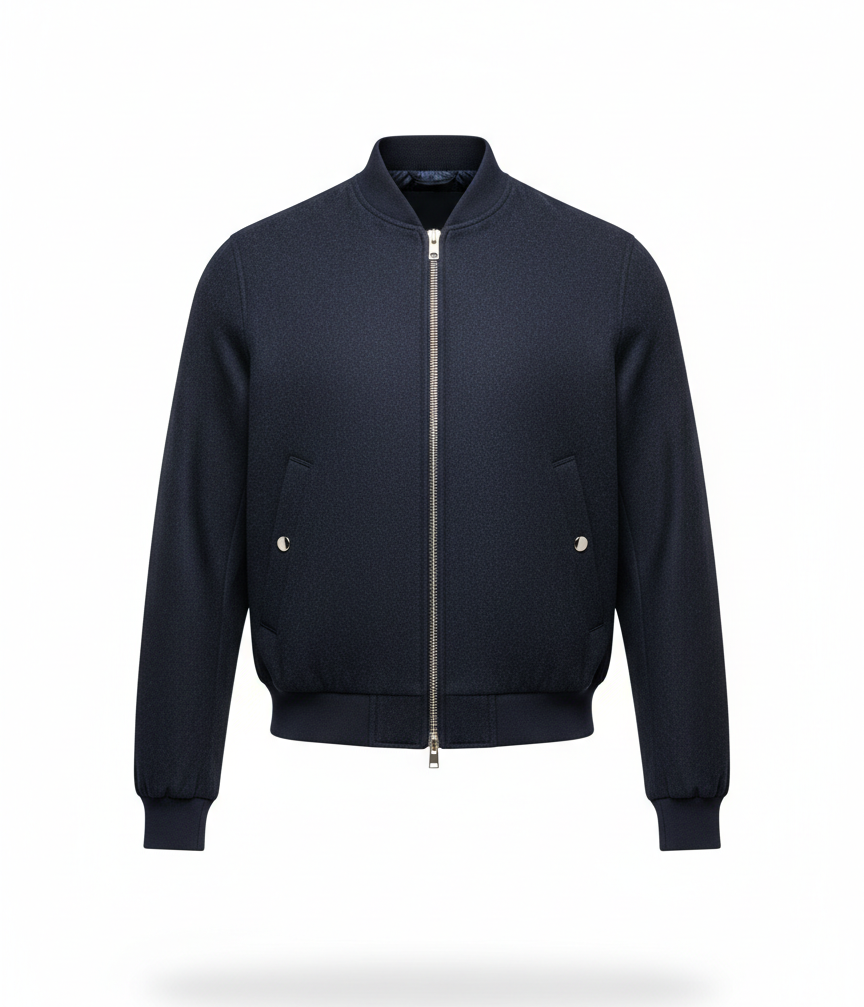 Men's Navy Wool-Blend Bomber Jacket