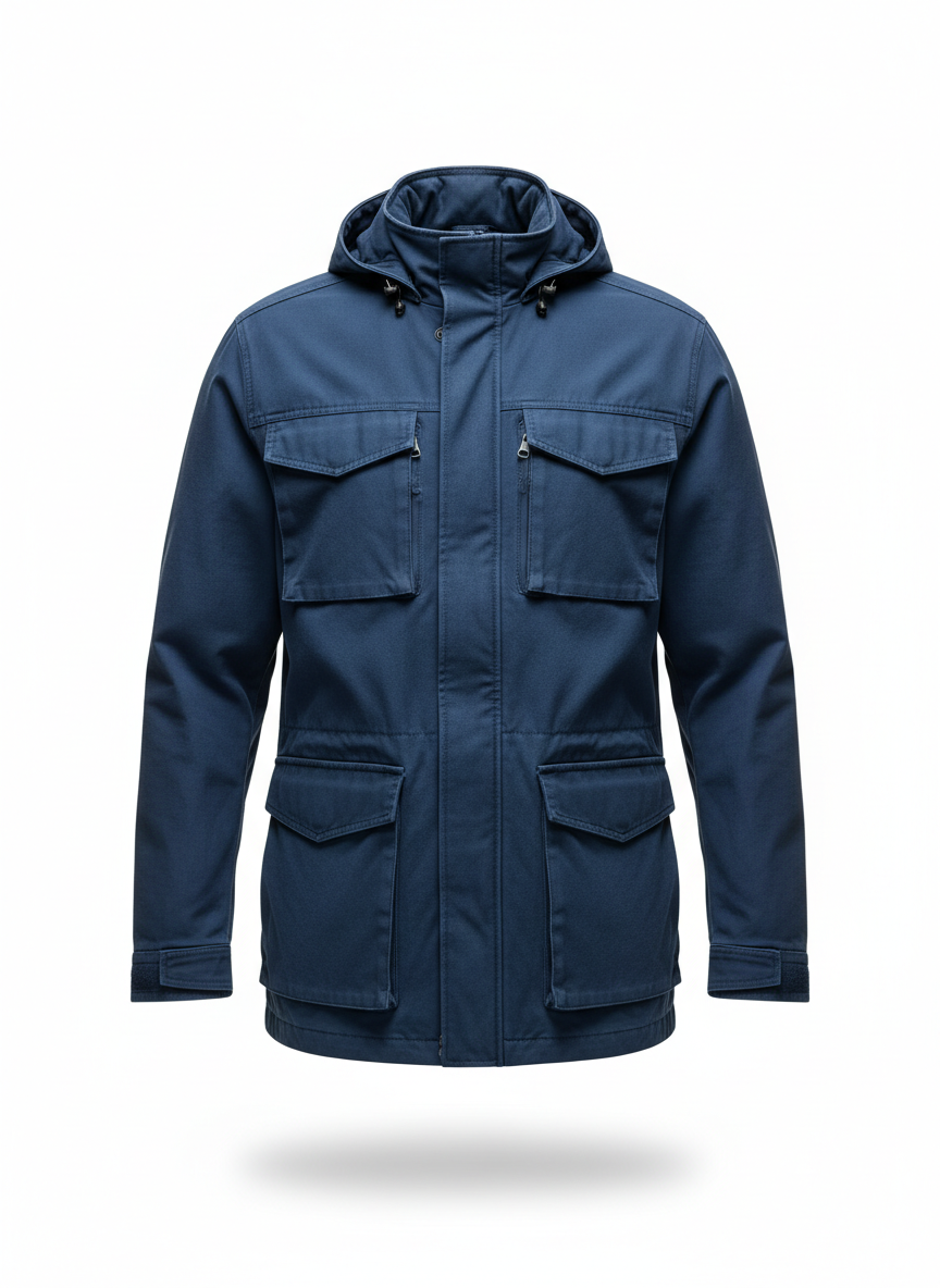 Men's Blue Field Jacket with Stowaway Hood